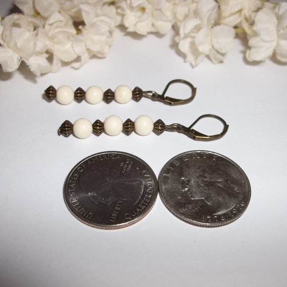 Cream and Bronze Boho Earrings Rustic Style 5135 - Picture 5 of 8